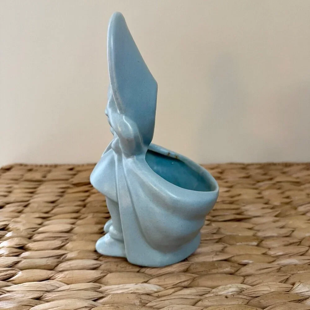 Vintage Haeger Pottery Crying Baby Girl with Bonnet Planter in Matte Blue